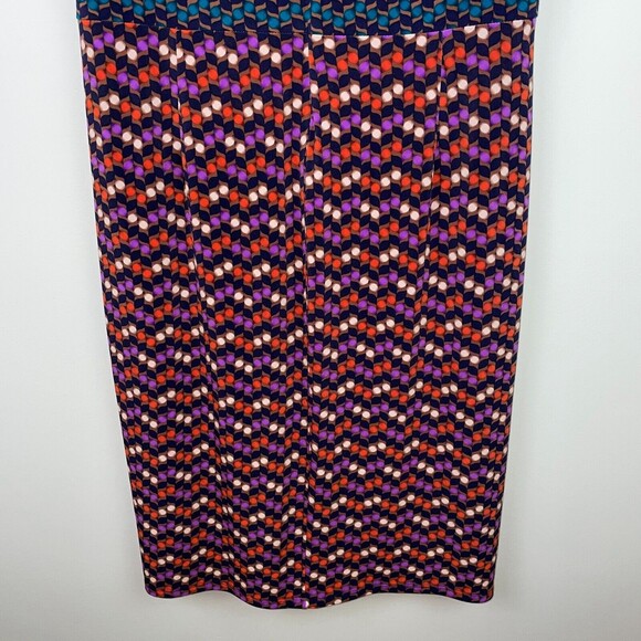 Jones New York Fit & Flare Quarter Sleeve Faux Wrap Patterned Dress Purple Sz 16 - Picture 6 of 10